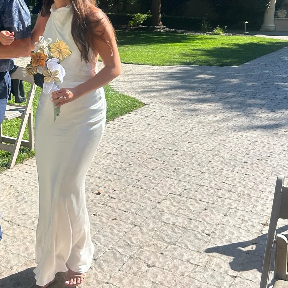 Meshki Esther Iridescent Satin Cowl Maxi Dress - Ivory - Picture 6 of 6